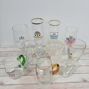 Assorted Vintage Drinkware Beer Glasses Branded 9